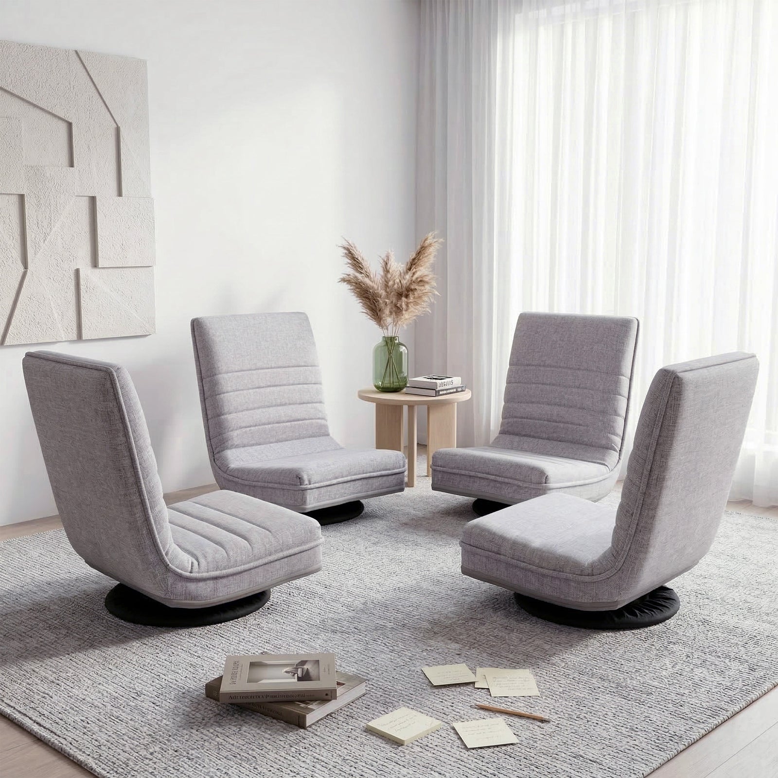 Swivel Floor Chairs | 4 Pack | 360° Adjustable Foldable Lounge Seats | Grey