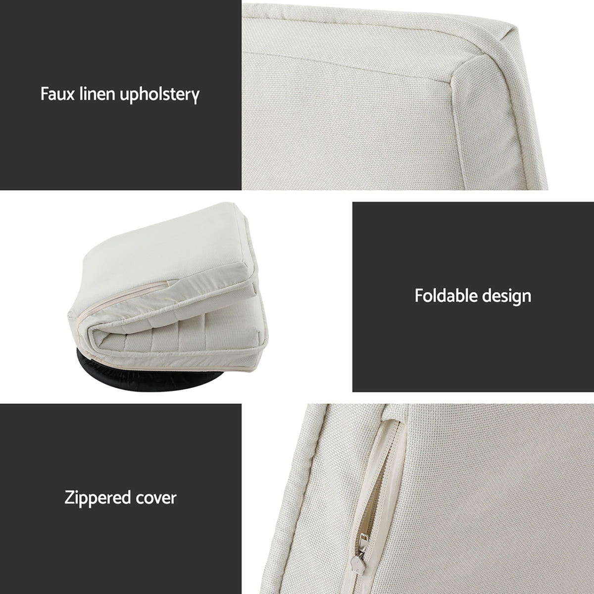Floor Chairs Set 2pc | Swivel + Foldable | Linen | White