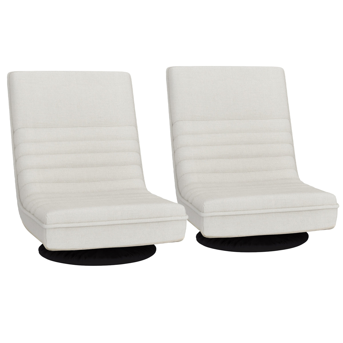 Floor Chairs Set 2pc | Swivel + Foldable | Linen | White