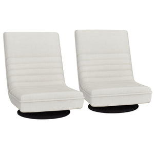 Floor Chairs Set 2pc | Swivel + Foldable | Linen | White