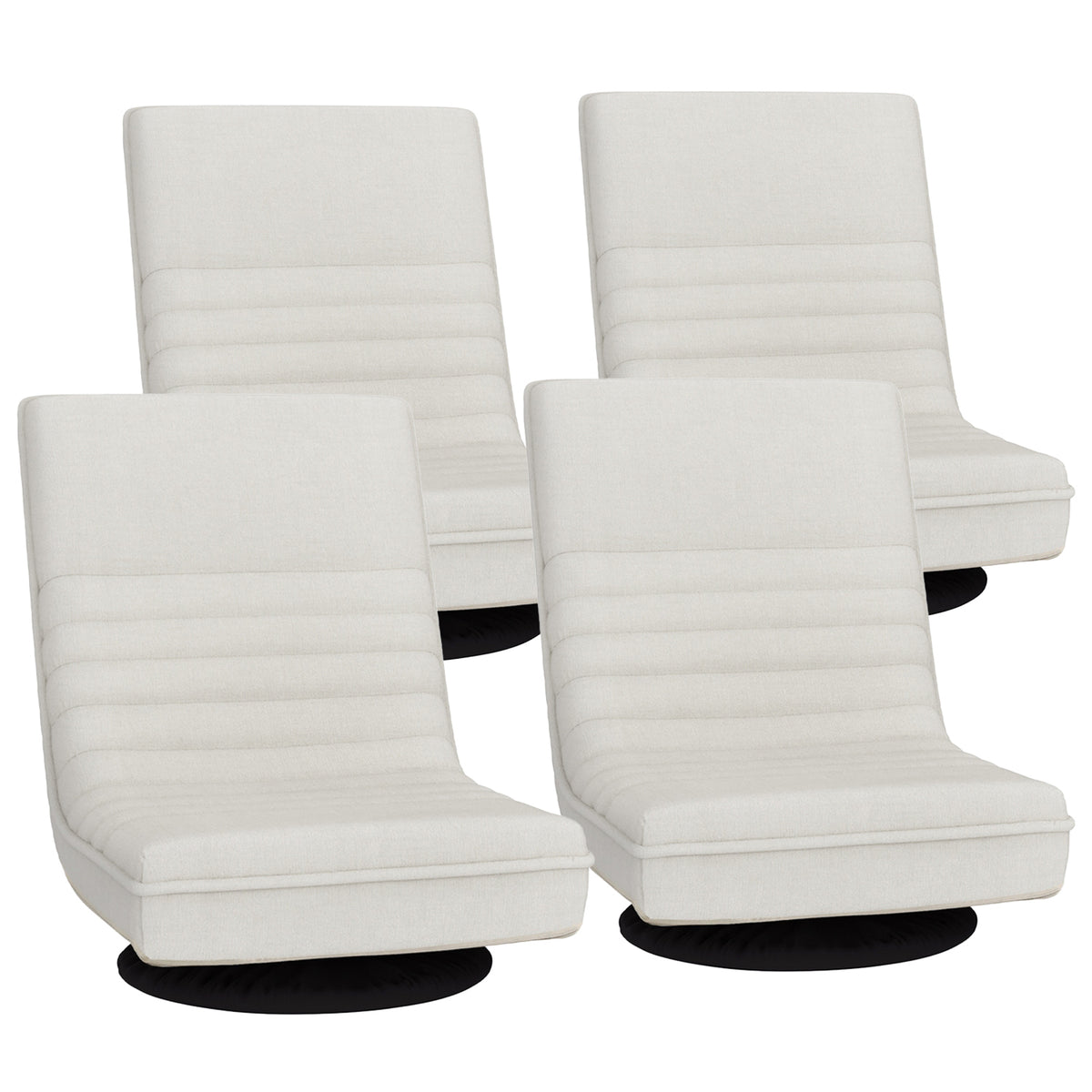 Floor Chairs Set 4pc | Swivel + Foldable | Linen Upholstery | White