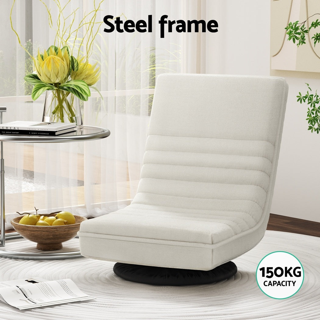Floor Chairs Set 4pc | Swivel + Foldable | Linen Upholstery | White