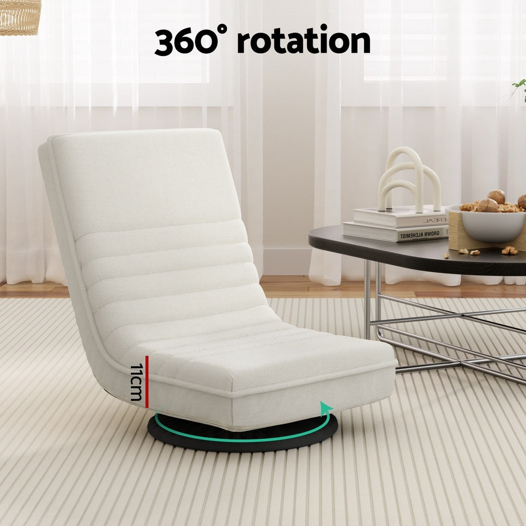Floor Chairs Set 4pc | Swivel + Foldable | Linen Upholstery | White