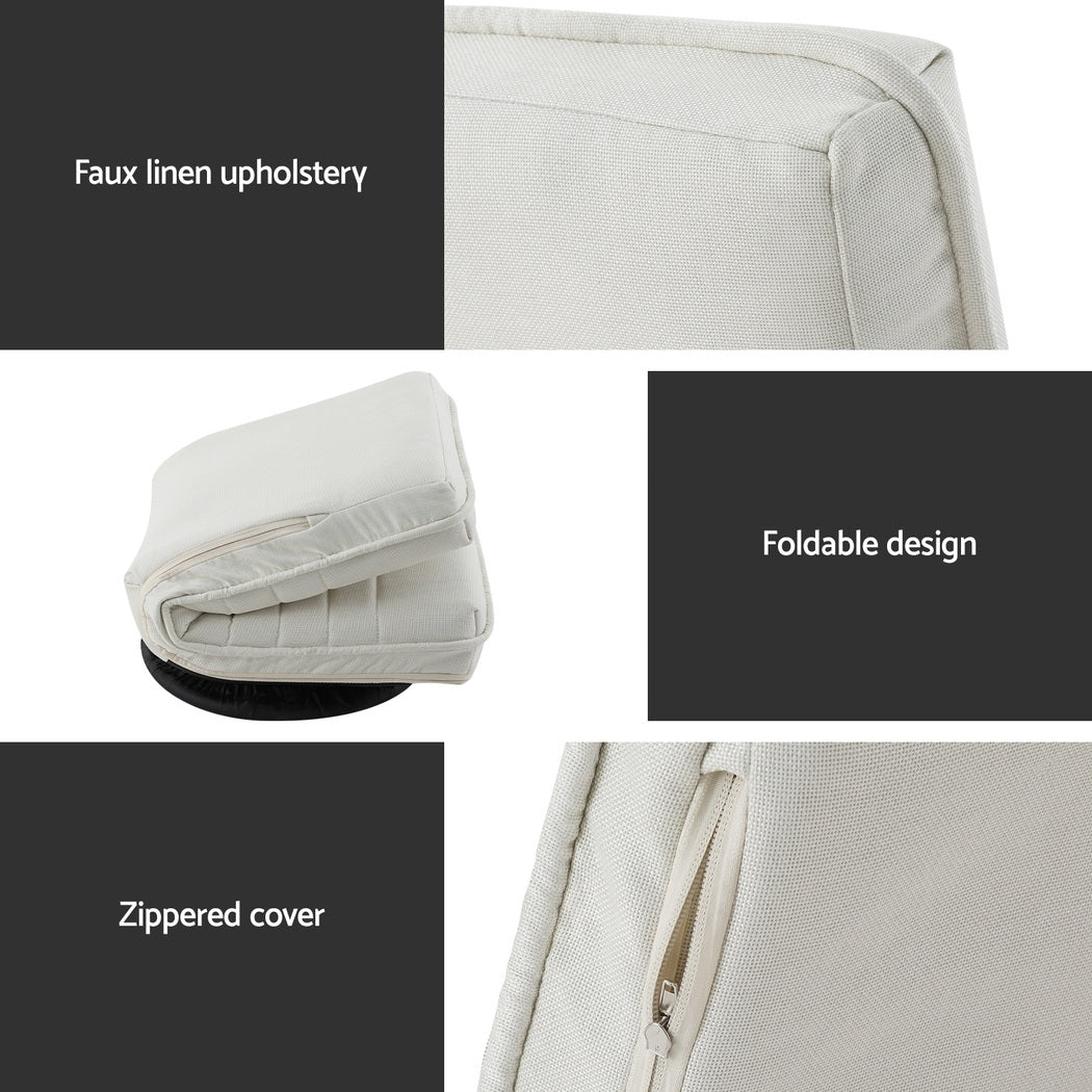 Floor Chairs Set 4pc | Swivel + Foldable | Linen Upholstery | White