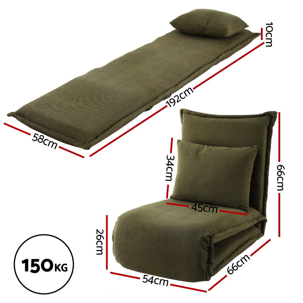 Floor Lounge Sofa Bed | Foldable Adjustable Recliner | Green Fabric
