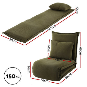 Floor Lounge Sofa Bed | Foldable Adjustable Recliner | Green Fabric