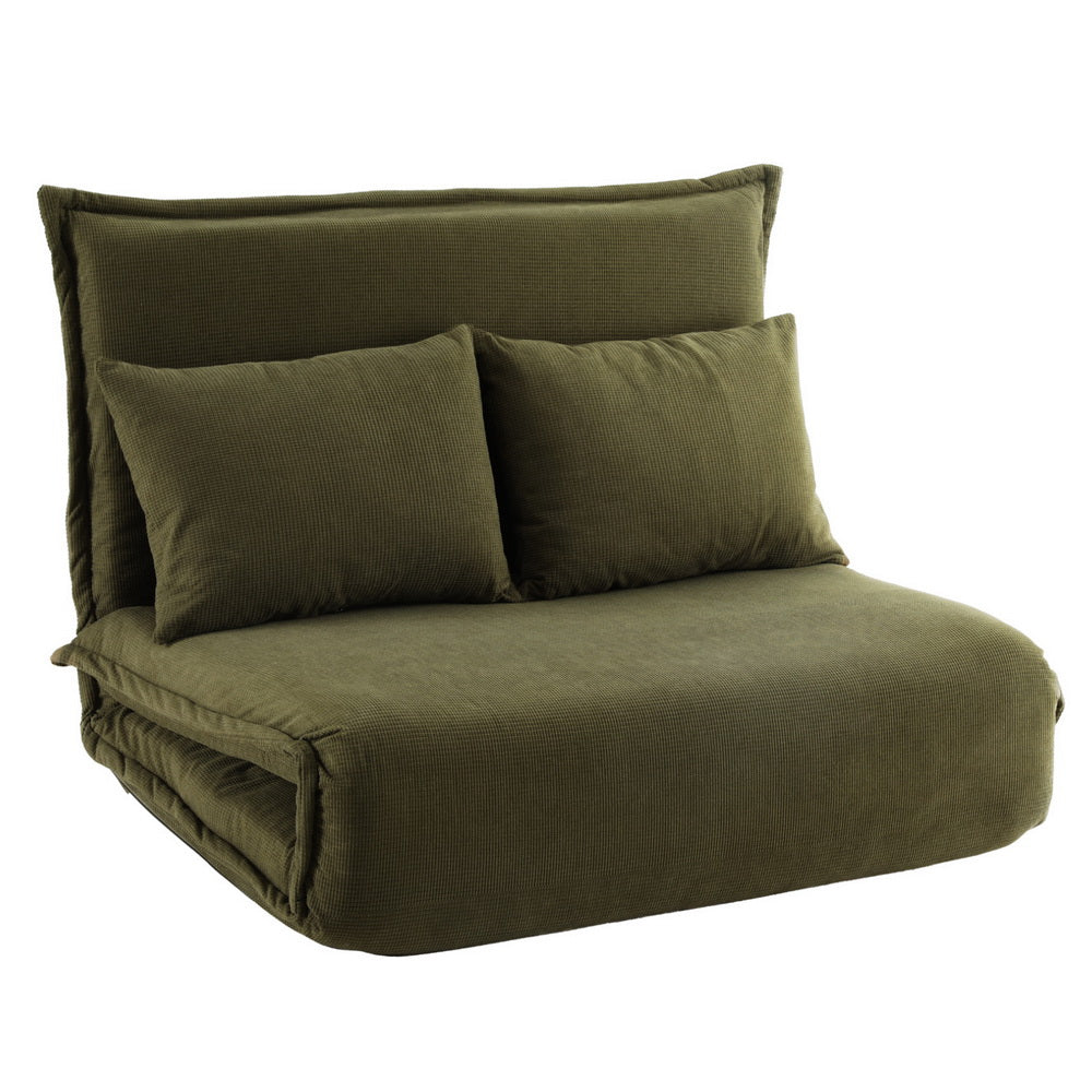 Floor Lounge Sofa Bed | Foldable 2-Seater | Adjustable Recliner | Green Fabric