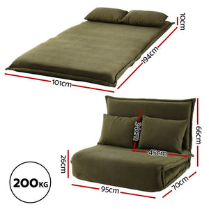 Floor Lounge Sofa Bed | Foldable 2-Seater | Adjustable Recliner | Green Fabric