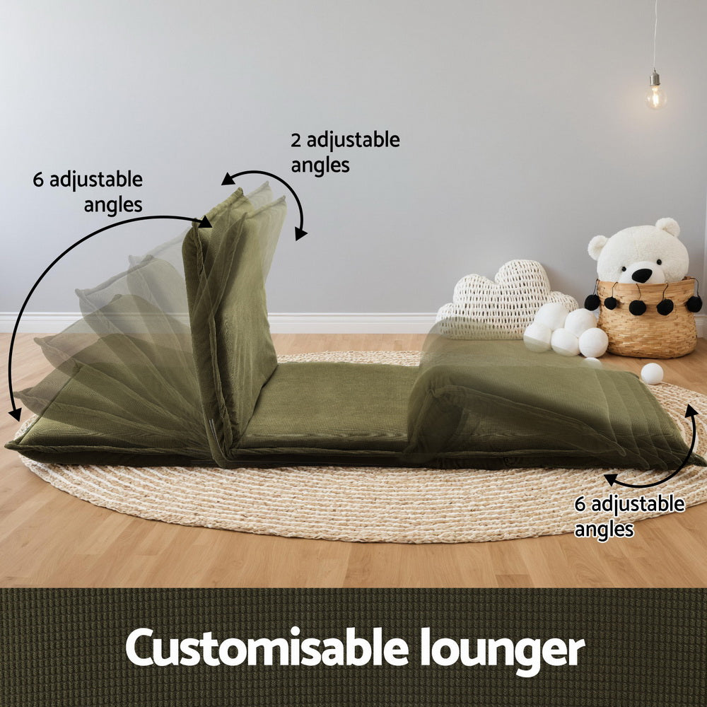 Floor Lounge Sofa Bed | Foldable 2-Seater | Adjustable Recliner | Green Fabric