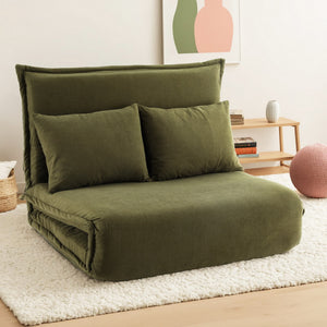 Floor Lounge Sofa Bed | Foldable 2-Seater | Adjustable Recliner | Green Fabric