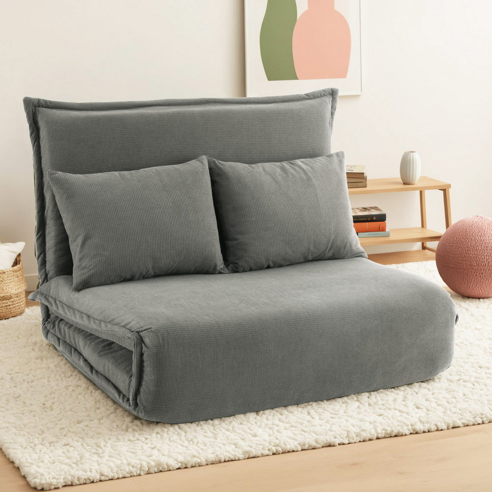 Foldable Floor Sofa Bed | 2 Seater | Convertible Lounger | Grey
