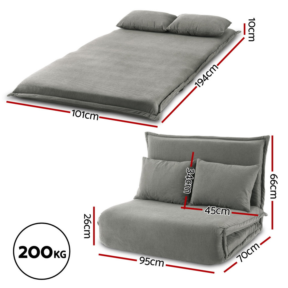 Foldable Floor Sofa Bed | 2 Seater | Convertible Lounger | Grey