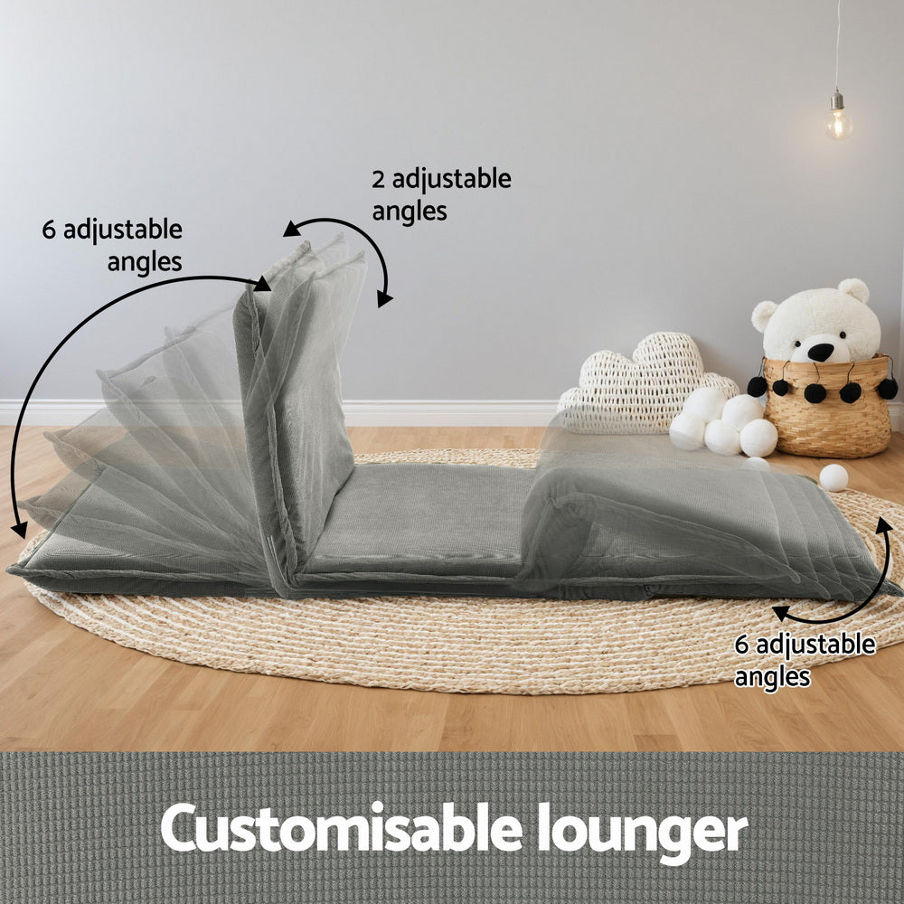 Foldable Floor Sofa Bed | 2 Seater | Convertible Lounger | Grey