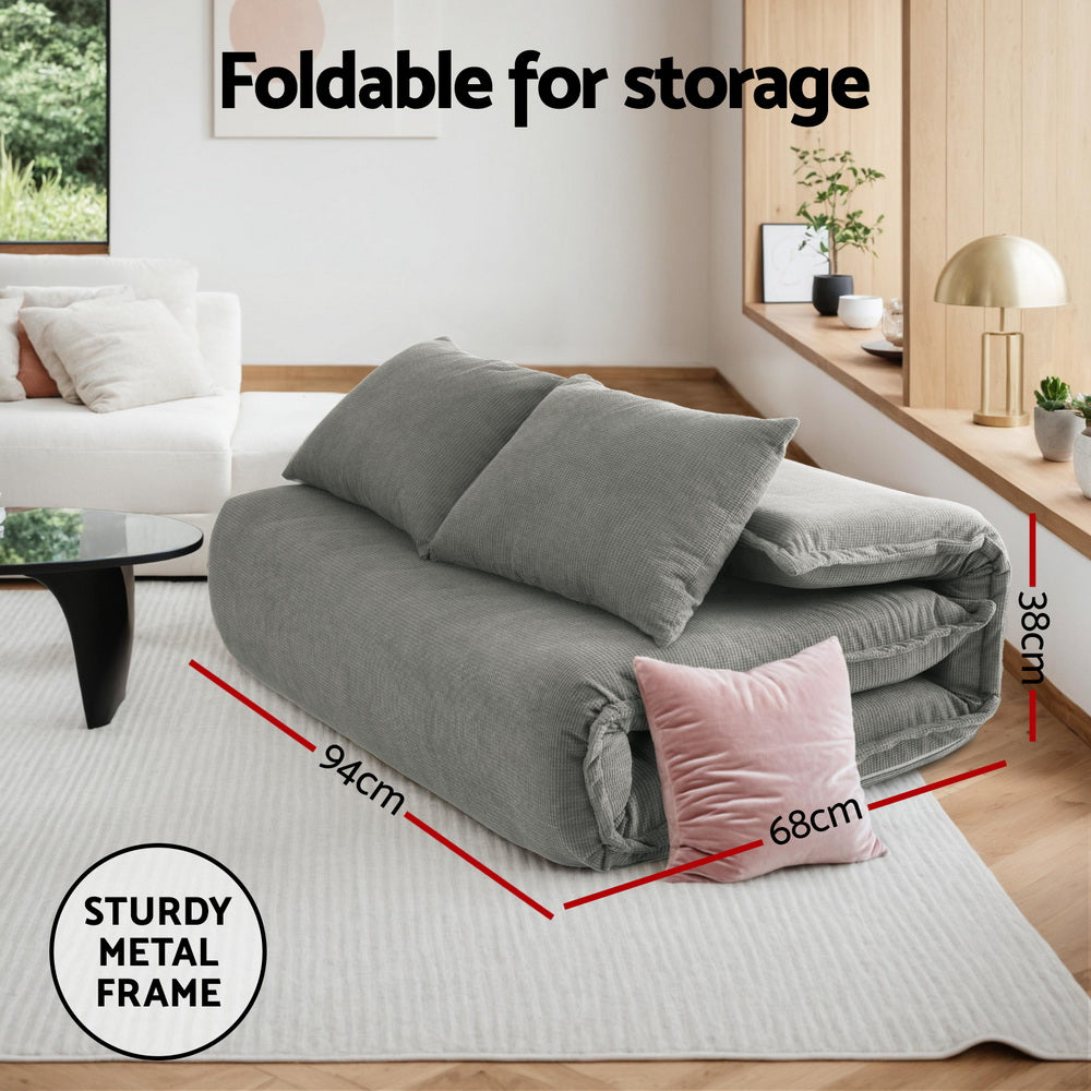 Foldable Floor Sofa Bed | 2 Seater | Convertible Lounger | Grey