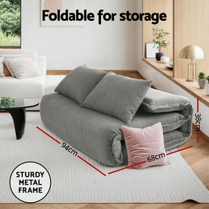 Foldable Floor Sofa Bed | 2 Seater | Convertible Lounger | Grey