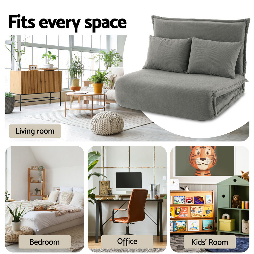 Foldable Floor Sofa Bed | 2 Seater | Convertible Lounger | Grey