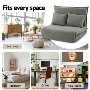 Foldable Floor Sofa Bed | 2 Seater | Convertible Lounger | Grey
