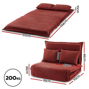 Convertible Floor Sofa Bed | 2 Seater Folding Lounger | Orange
