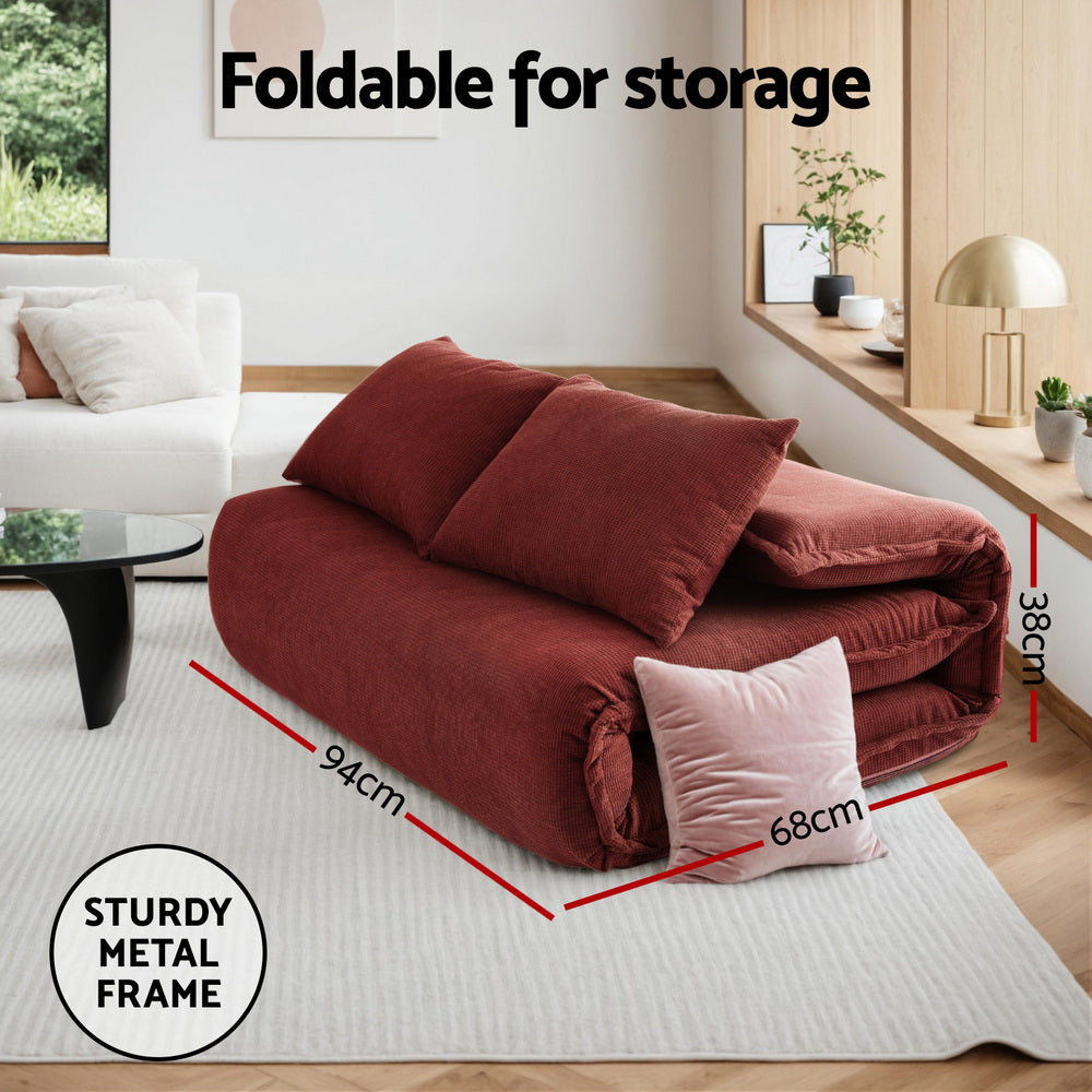 Convertible Floor Sofa Bed | 2 Seater Folding Lounger | Orange