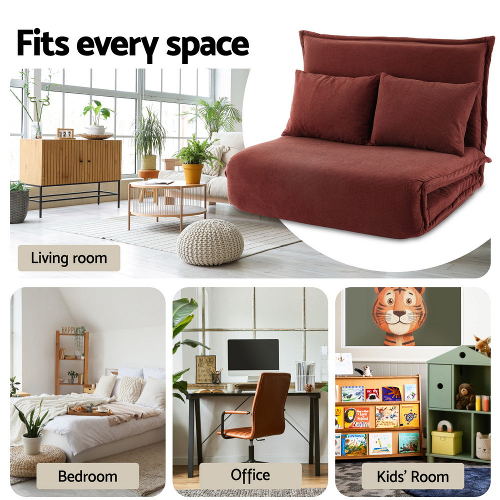 Convertible Floor Sofa Bed | 2 Seater Folding Lounger | Orange