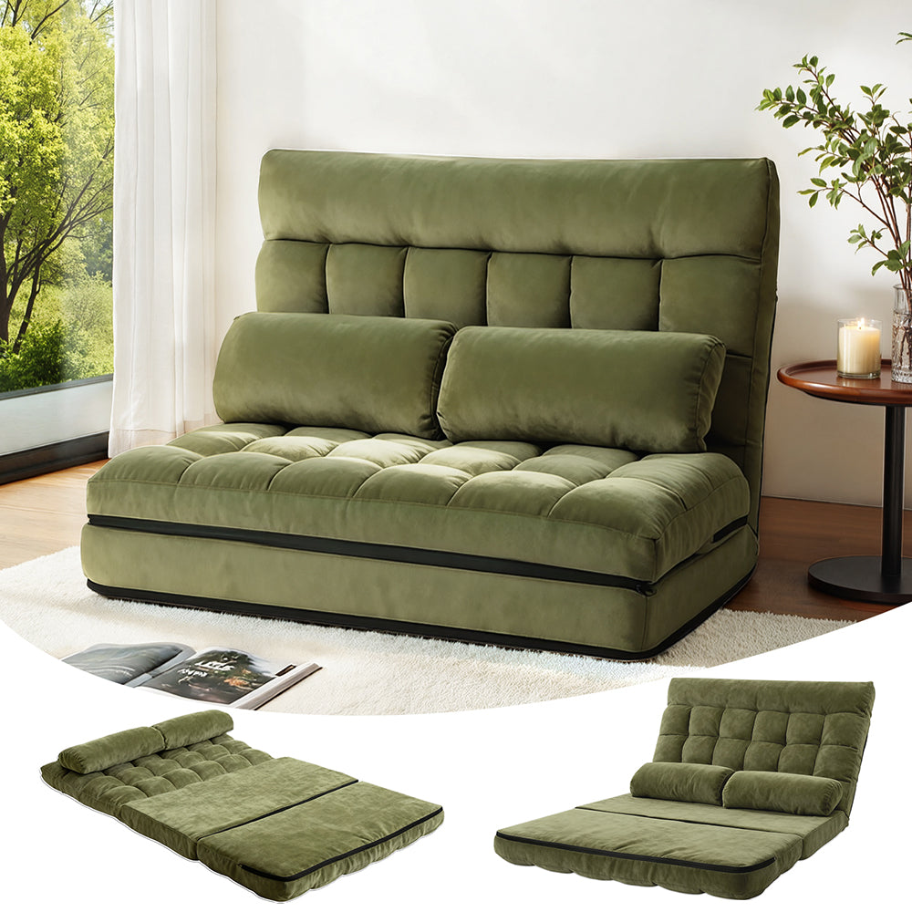 2 Seater Sofa Bed | Green Fabric | Lounge Couch