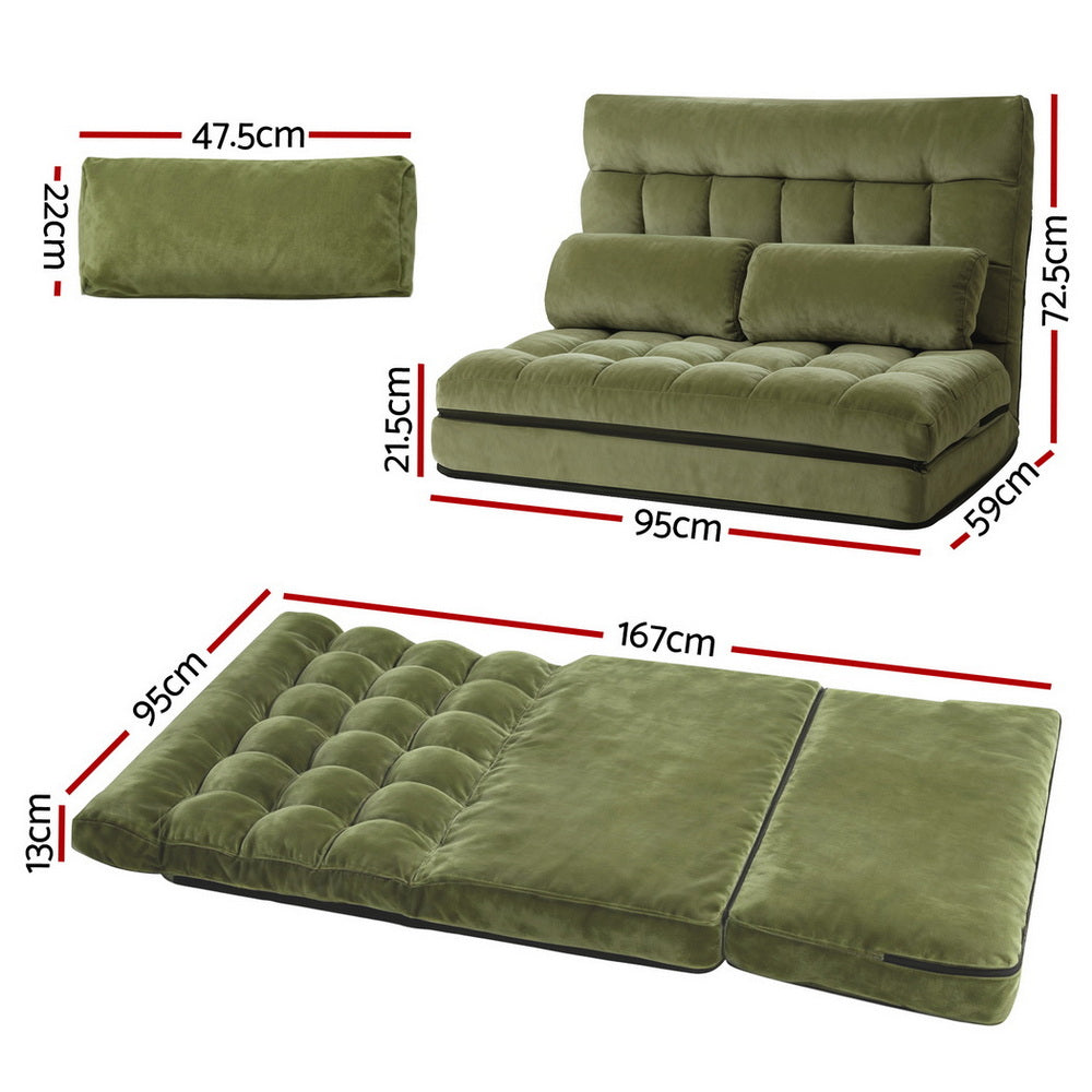 2 Seater Sofa Bed | Green Fabric | Lounge Couch