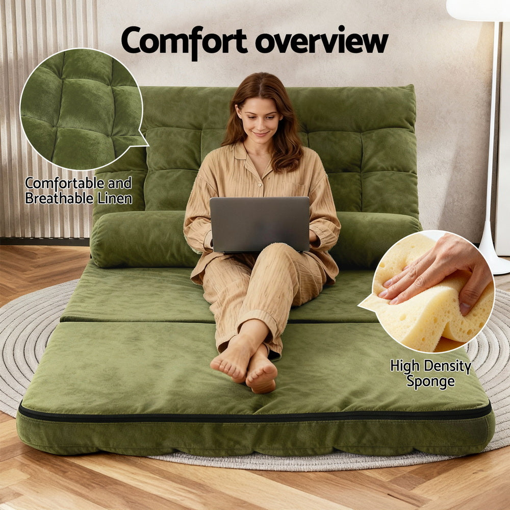 2 Seater Sofa Bed | Green Fabric | Lounge Couch