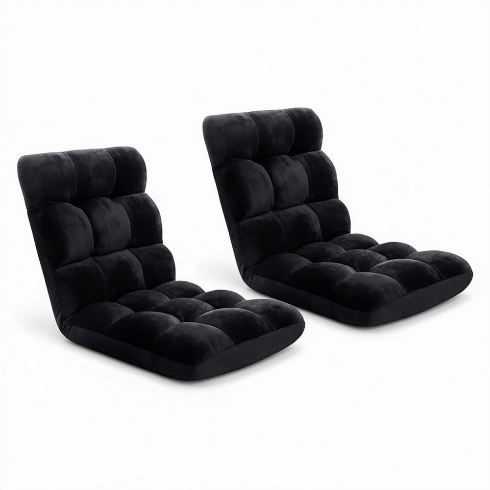 Lounge Sofa Bed Set 2pc | Flannel Fabric | Black