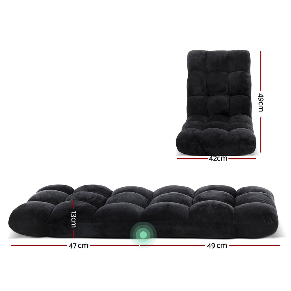 Lounge Sofa Bed Set 2pc | Flannel Fabric | Black