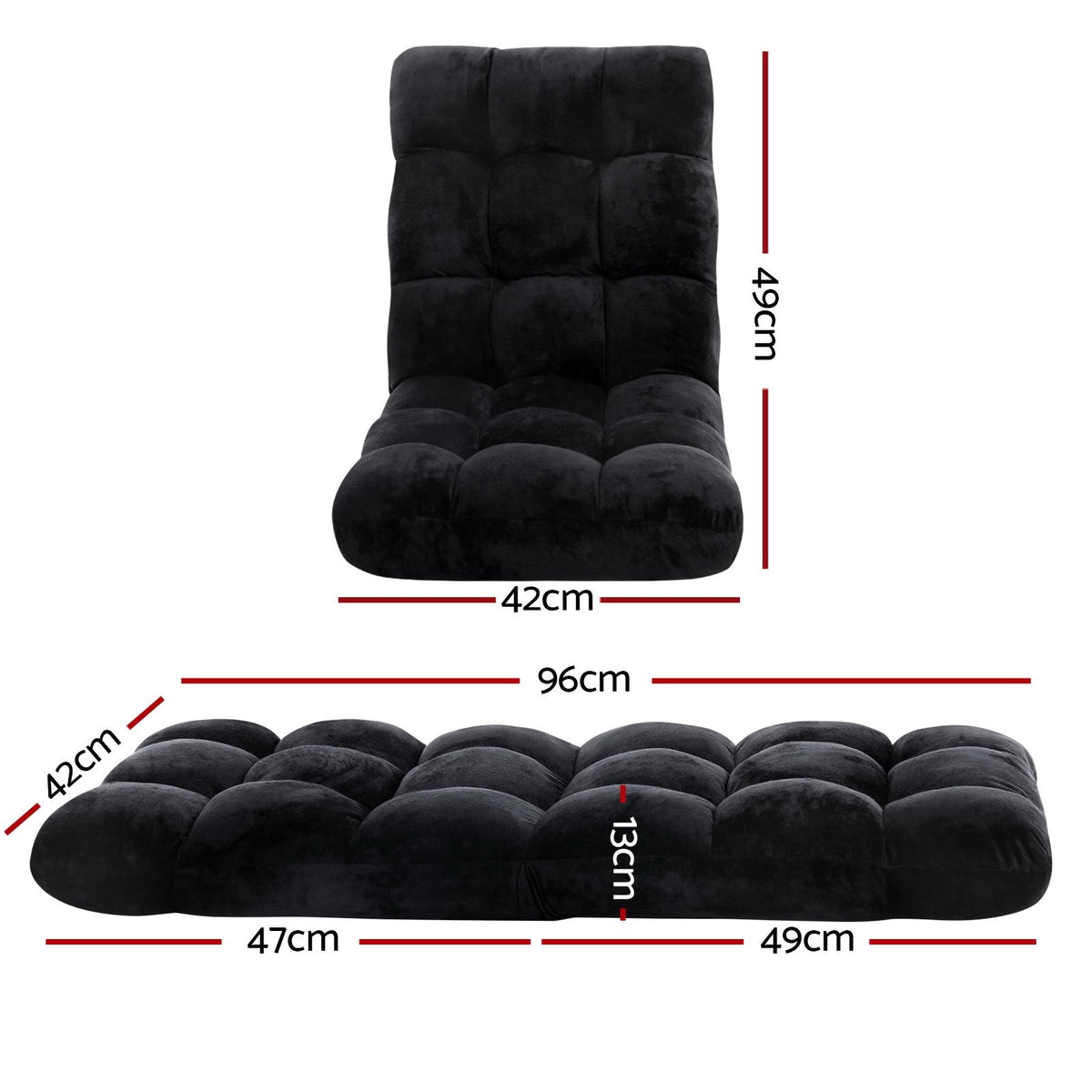 Lounge Sofa Bed Set 4pc | Flannel Fabric | Black