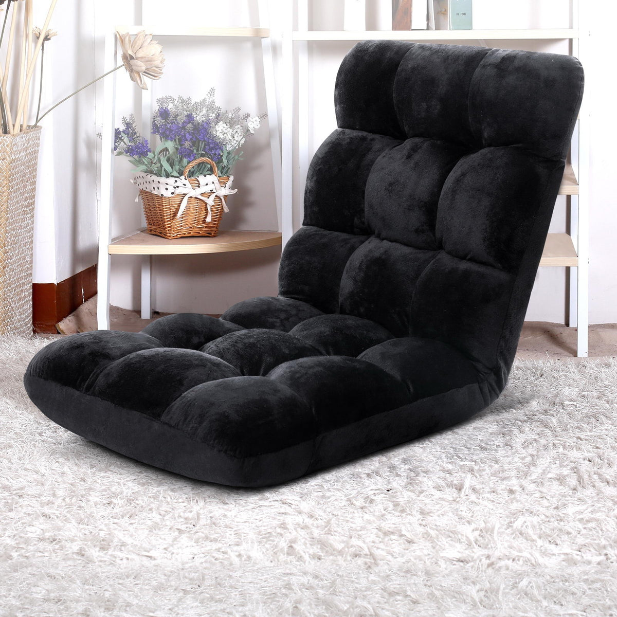 Lounge Sofa Bed Set 4pc | Flannel Fabric | Black