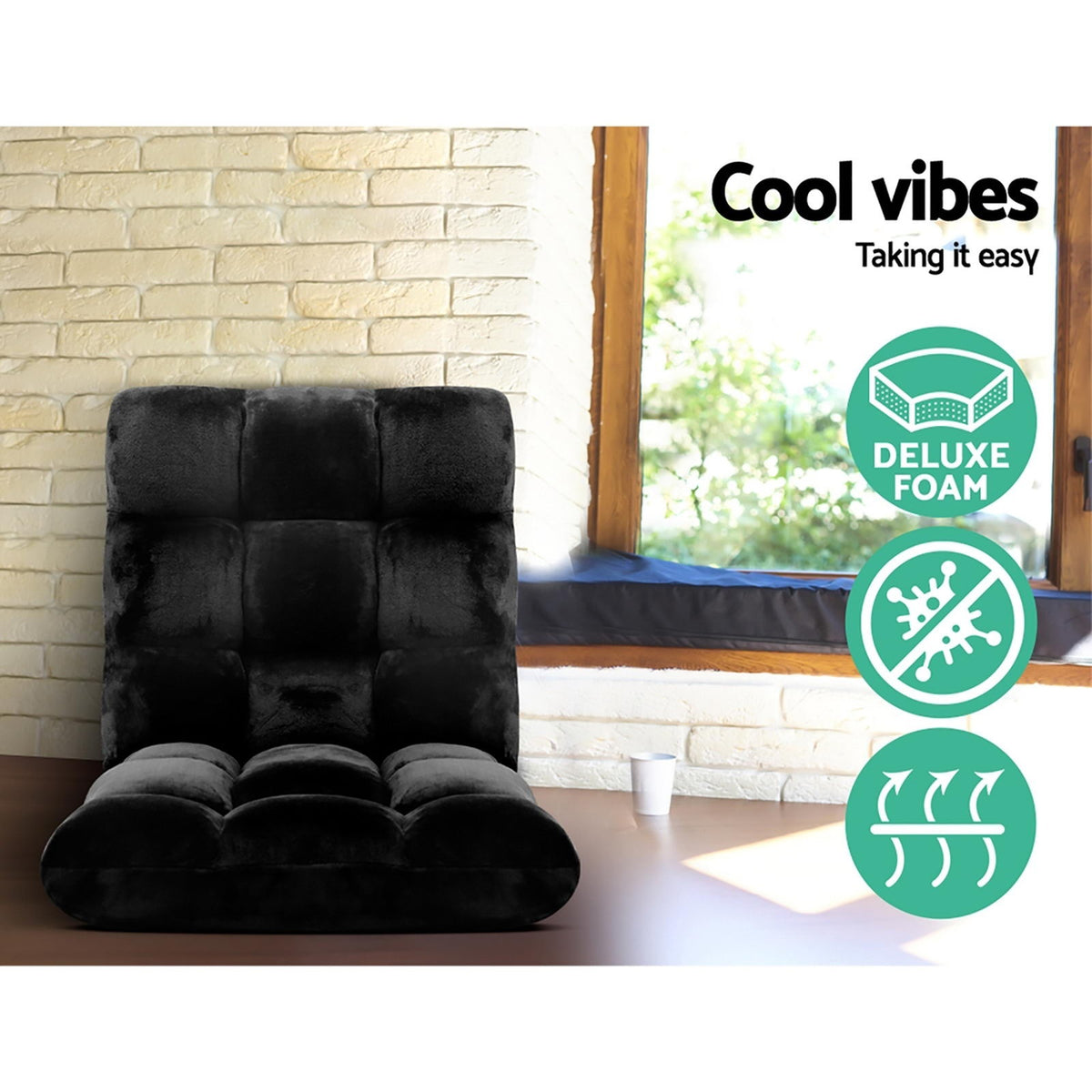 Lounge Sofa Bed Set 4pc | Flannel Fabric | Black