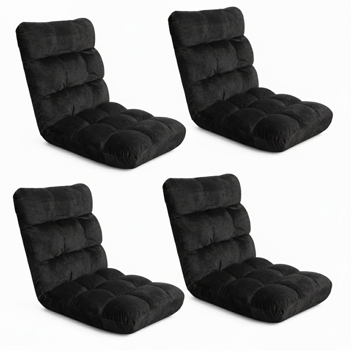 Lounge Sofa Bed Set 4pc | Flannel Fabric | Black