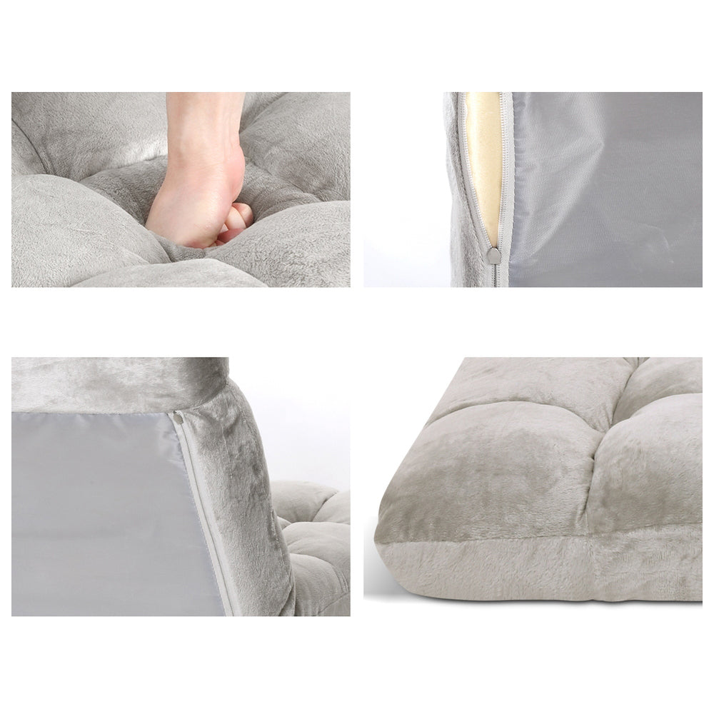 Lounge Sofa Bed Set 2pc | Flannel Fabric | Grey