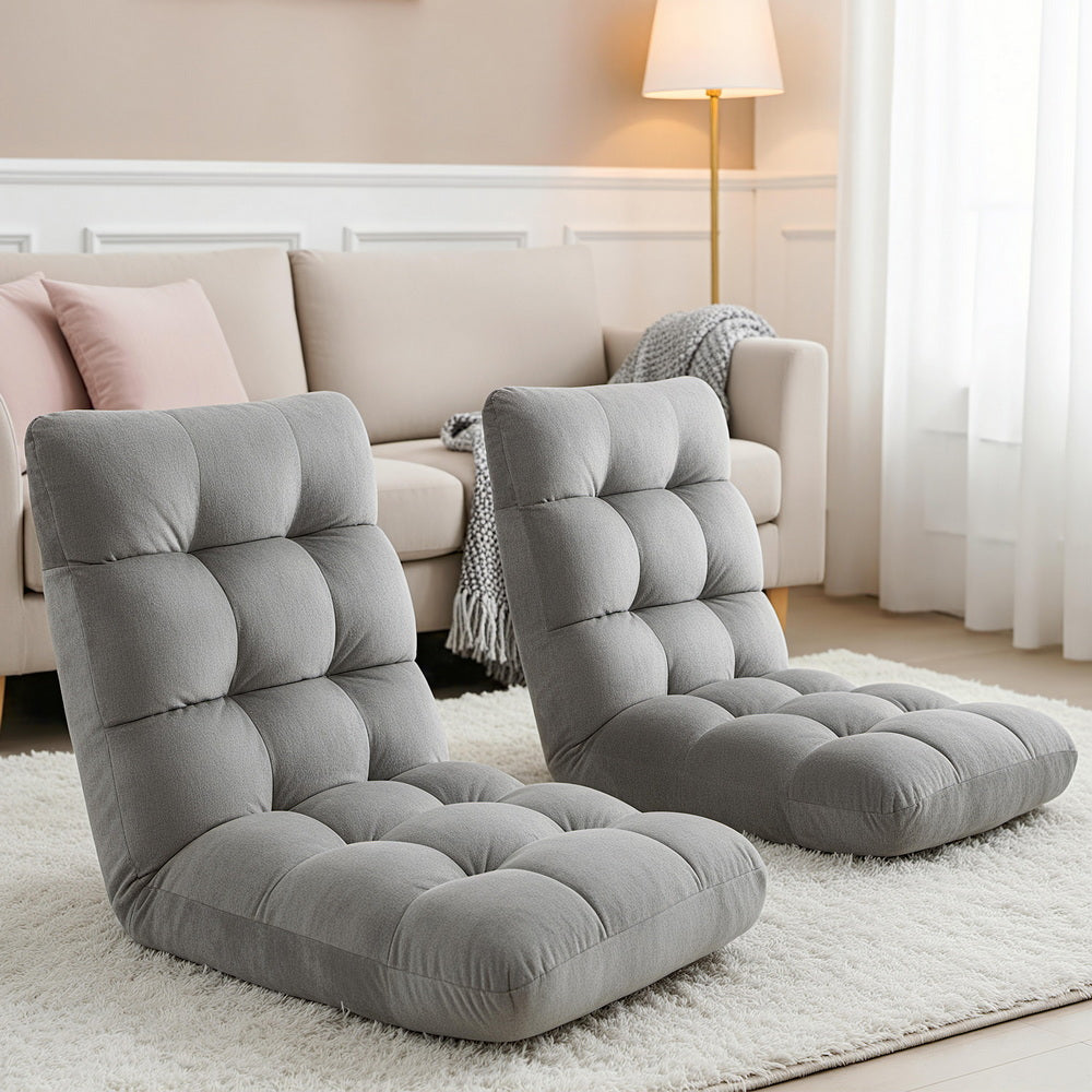Lounge Sofa Bed Set 2pc | Flannel Fabric | Grey