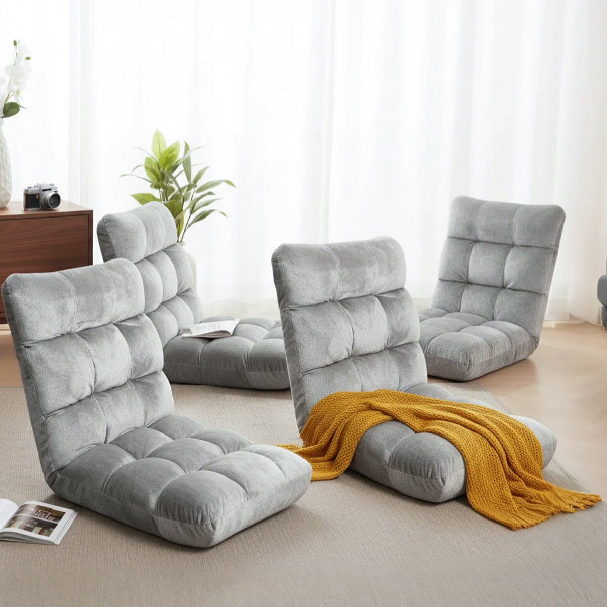 Lounge Sofa Bed Set 4pc | Flannel Fabric | Grey