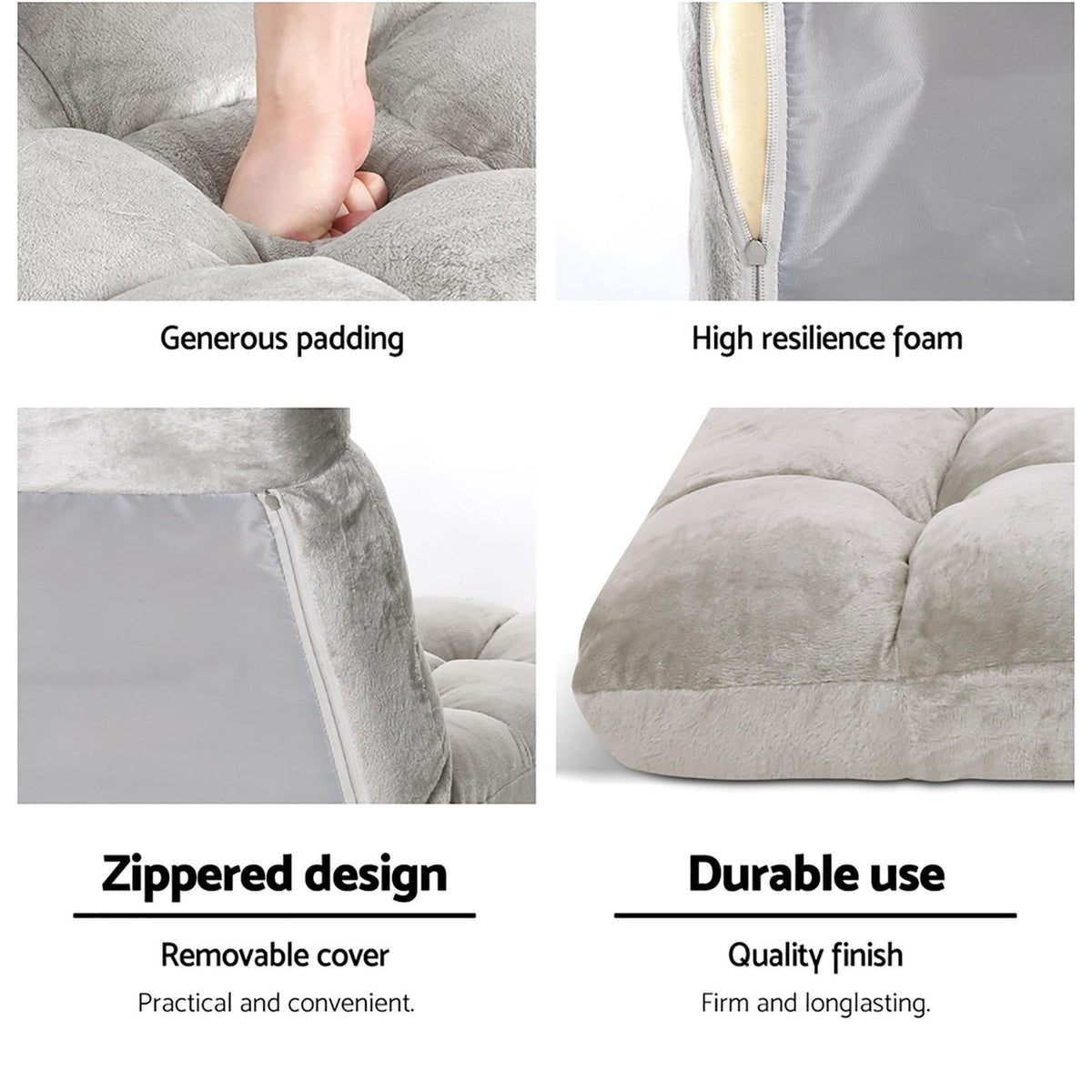 Lounge Sofa Bed Set 4pc | Flannel Fabric | Grey