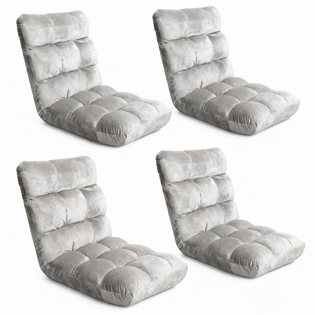 Lounge Sofa Bed Set 4pc | Flannel Fabric | Grey