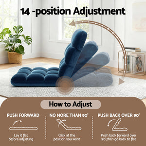 Floor Lounge Sofa Bed Set 2pc | Flannel Fabric | Navy