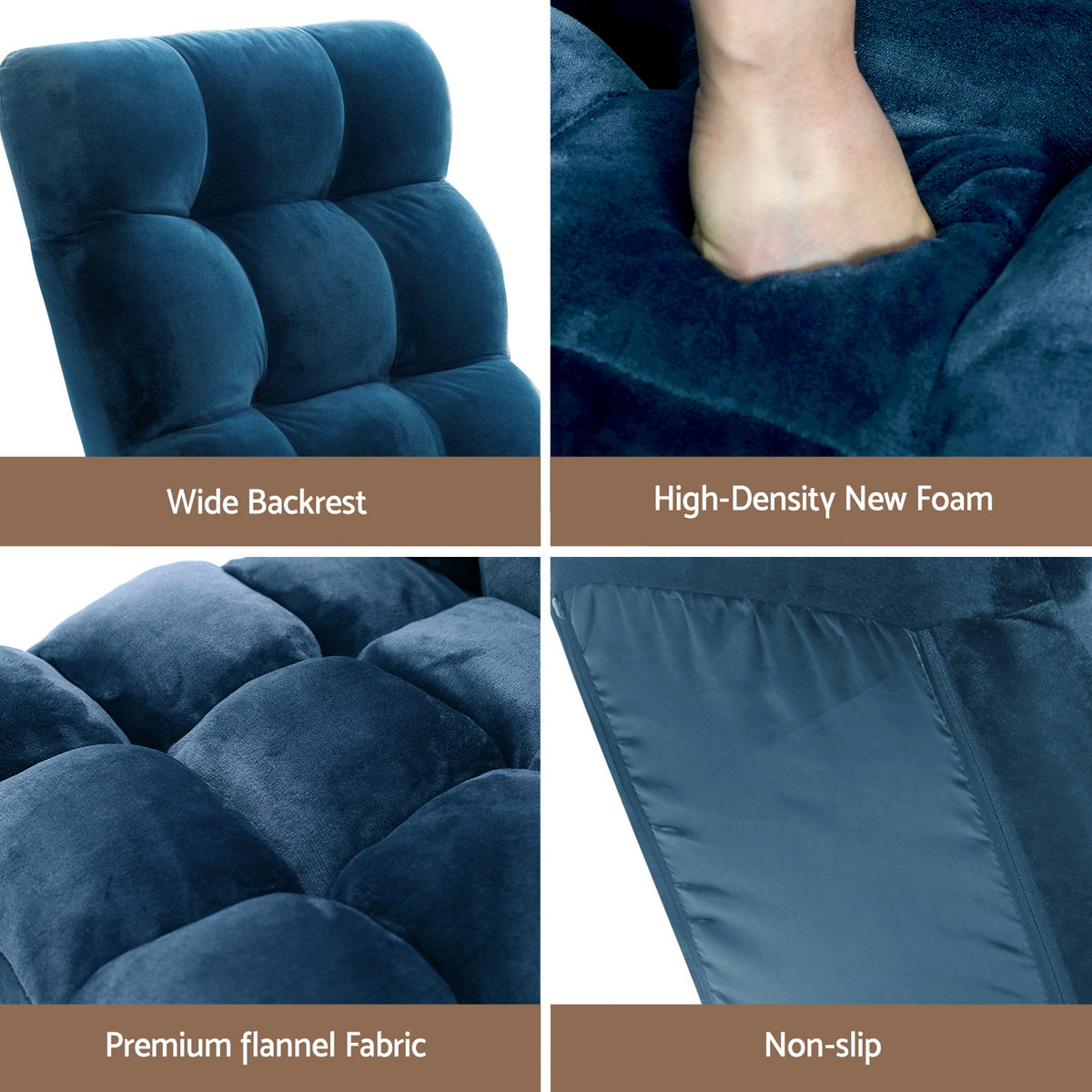 Floor Lounge Sofa Bed Set 2pc | Flannel Fabric | Navy