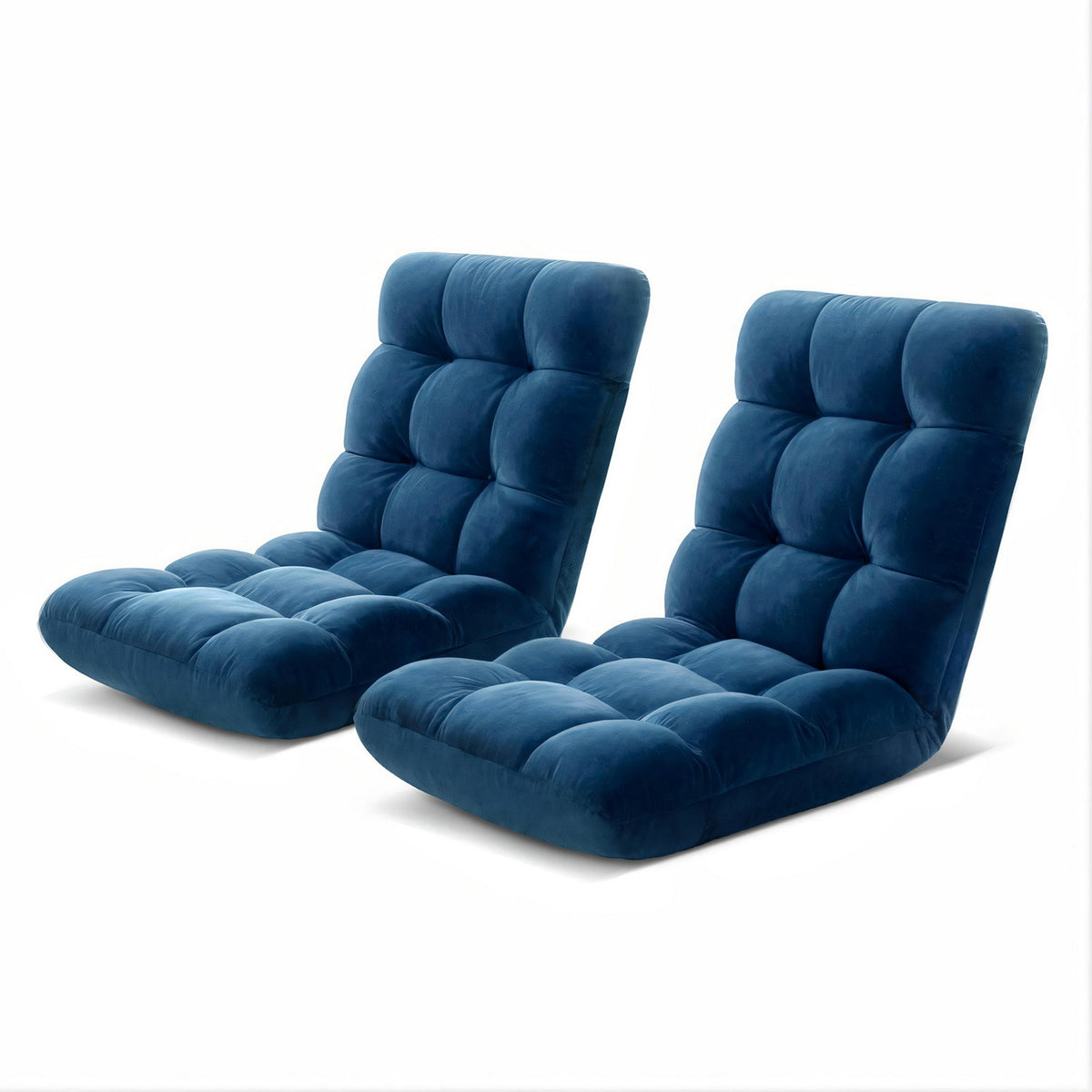 Floor Lounge Sofa Bed Set 2pc | Flannel Fabric | Navy