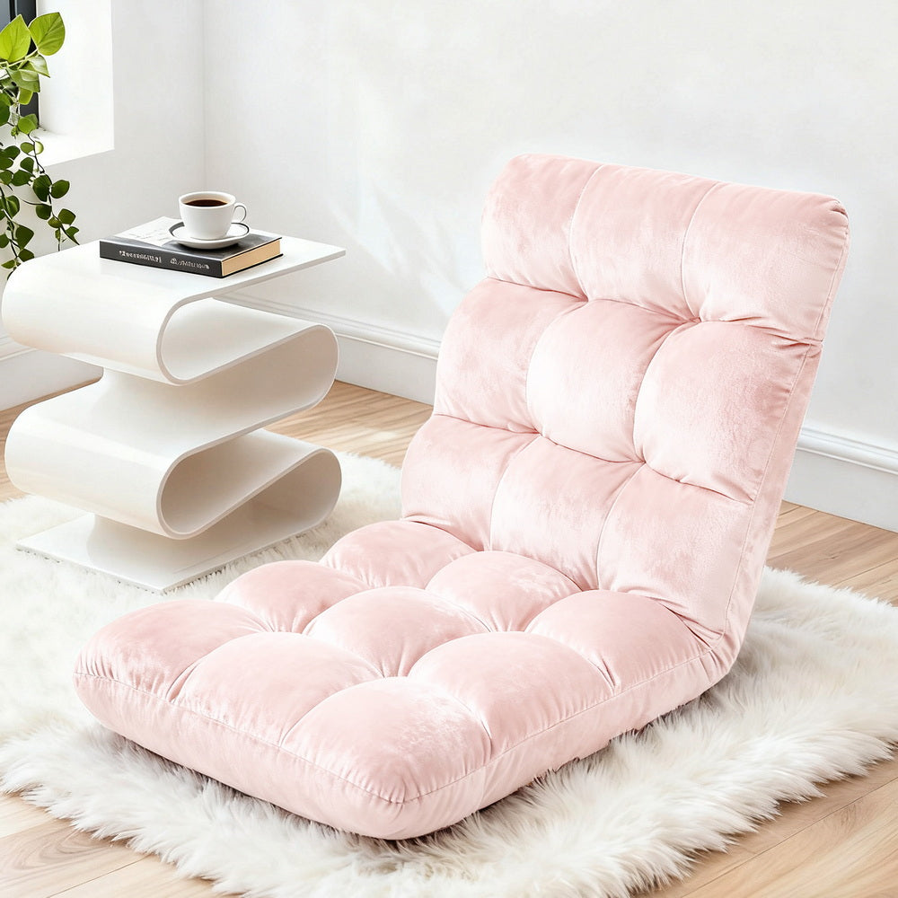 Floor Lounge Sofa Bed | Flannel Fabric | Pink