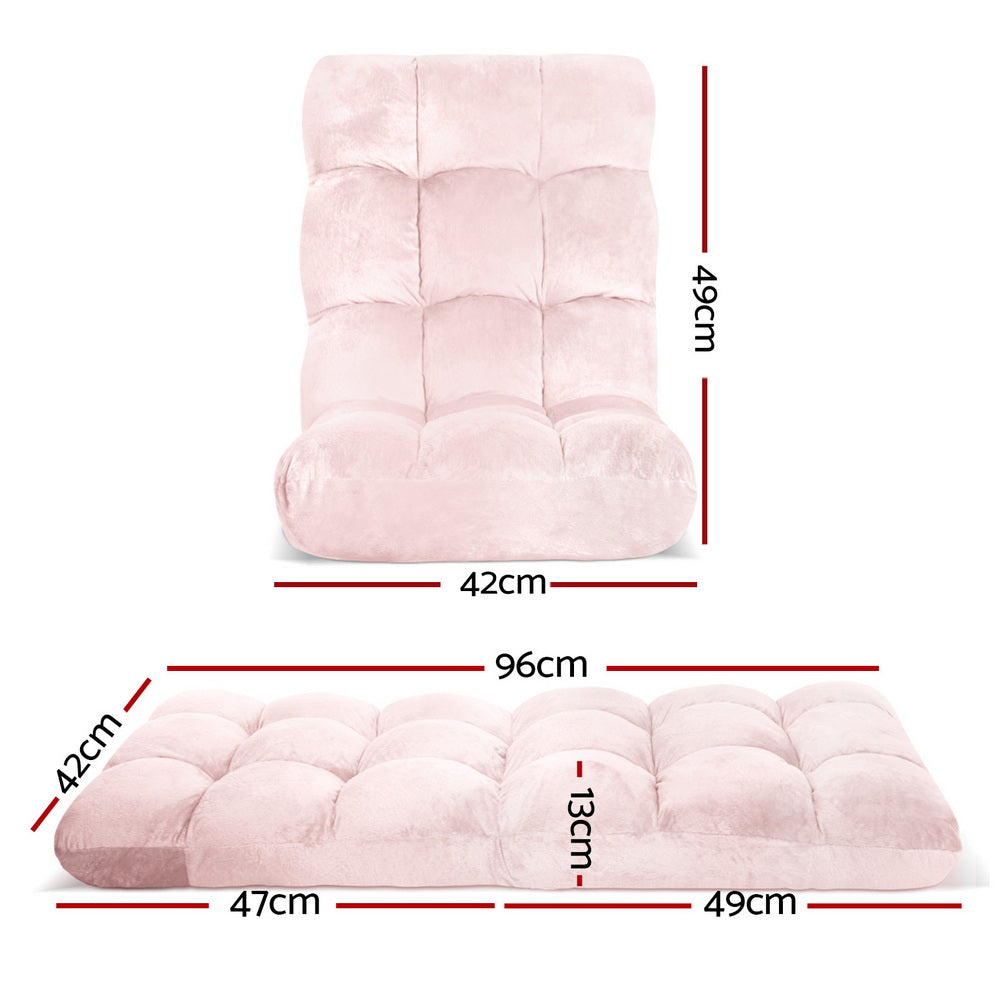 Floor Lounge Sofa Bed | Flannel Fabric | Pink