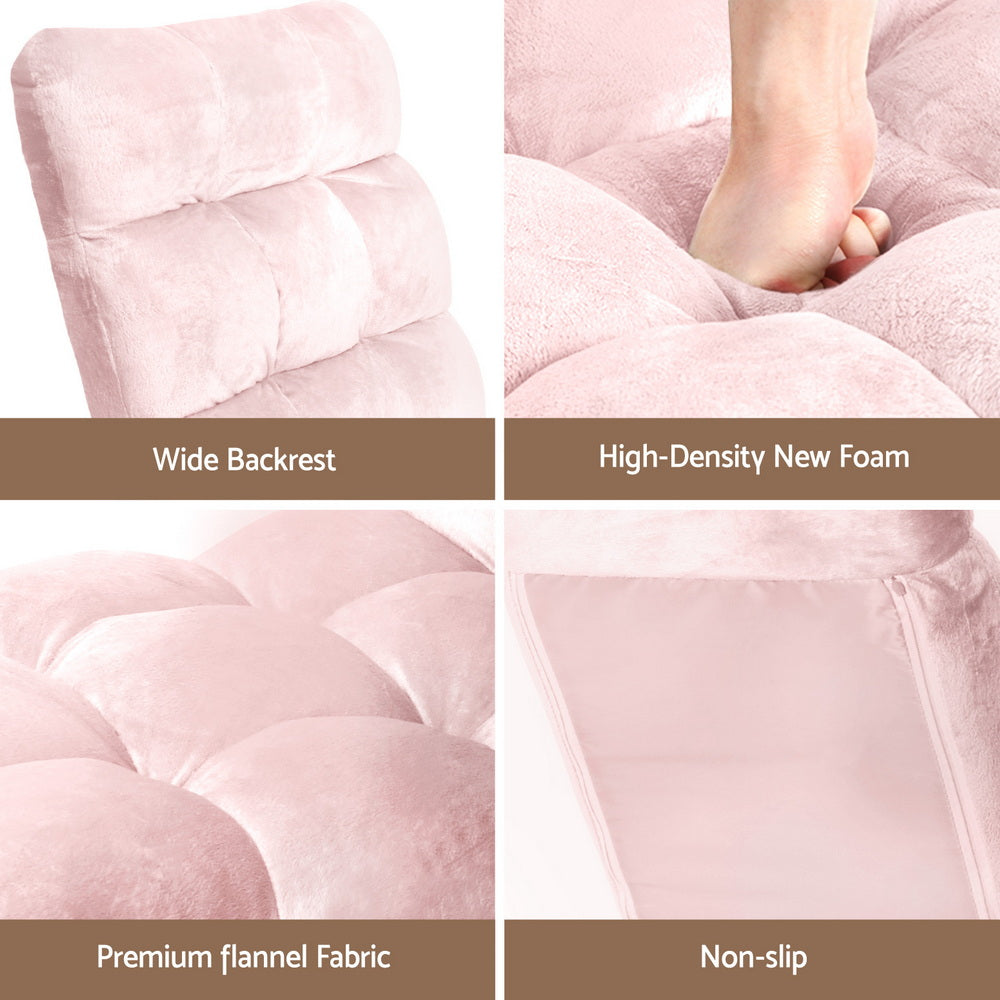 Floor Lounge Sofa Bed | Flannel Fabric | Pink