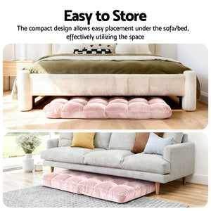 Floor Lounge Sofa Bed Set 2pc | Flannel Fabric | Pink