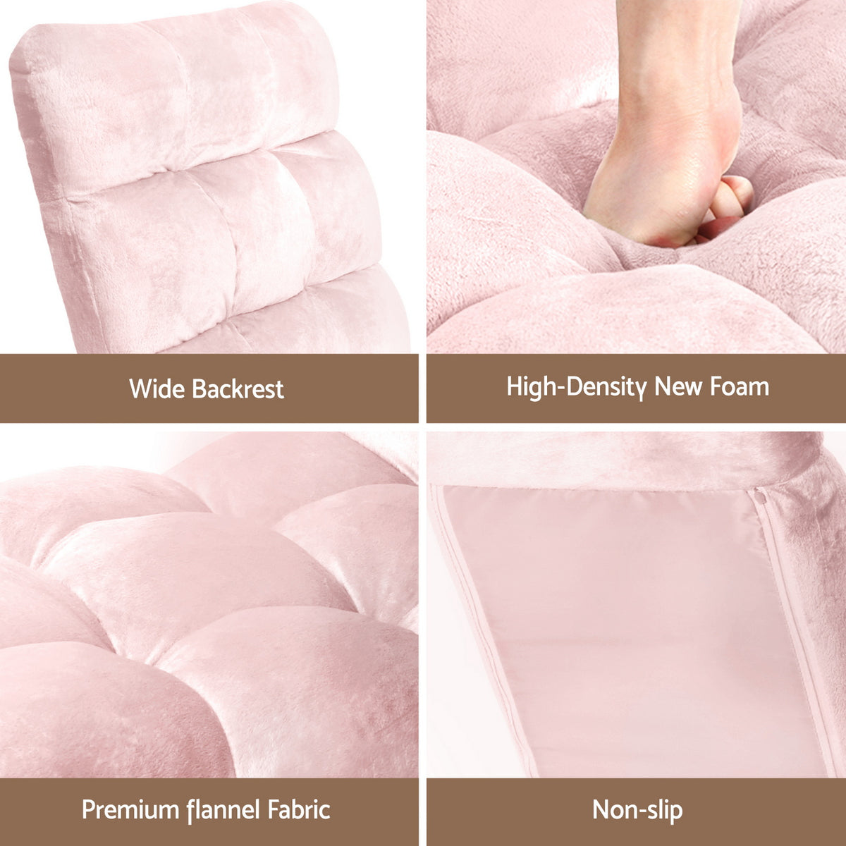 Floor Lounge Sofa Bed Set 2pc | Flannel Fabric | Pink