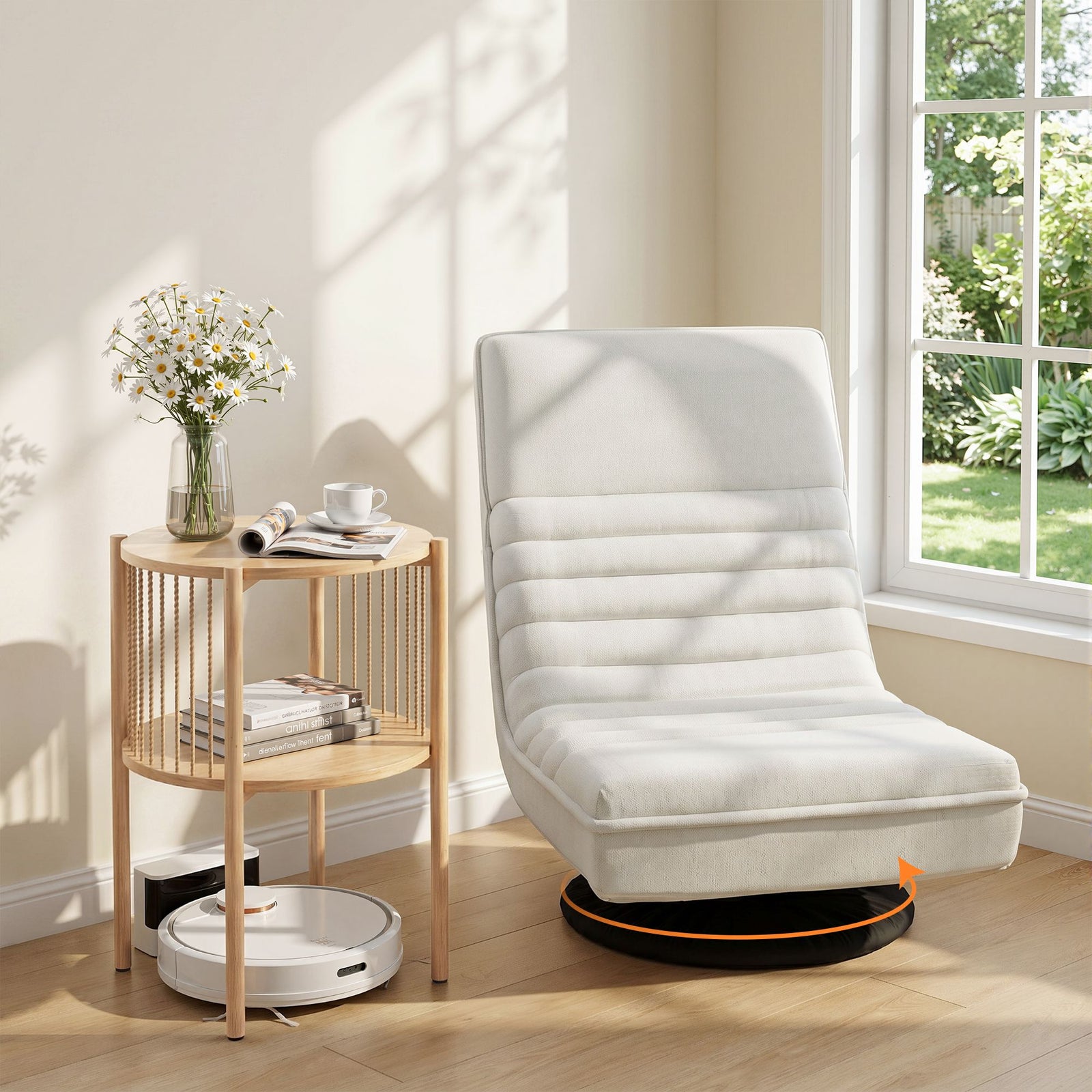Floor Lounge Set | Swivel Sofa Chair & 2-Tier Round Side Table
