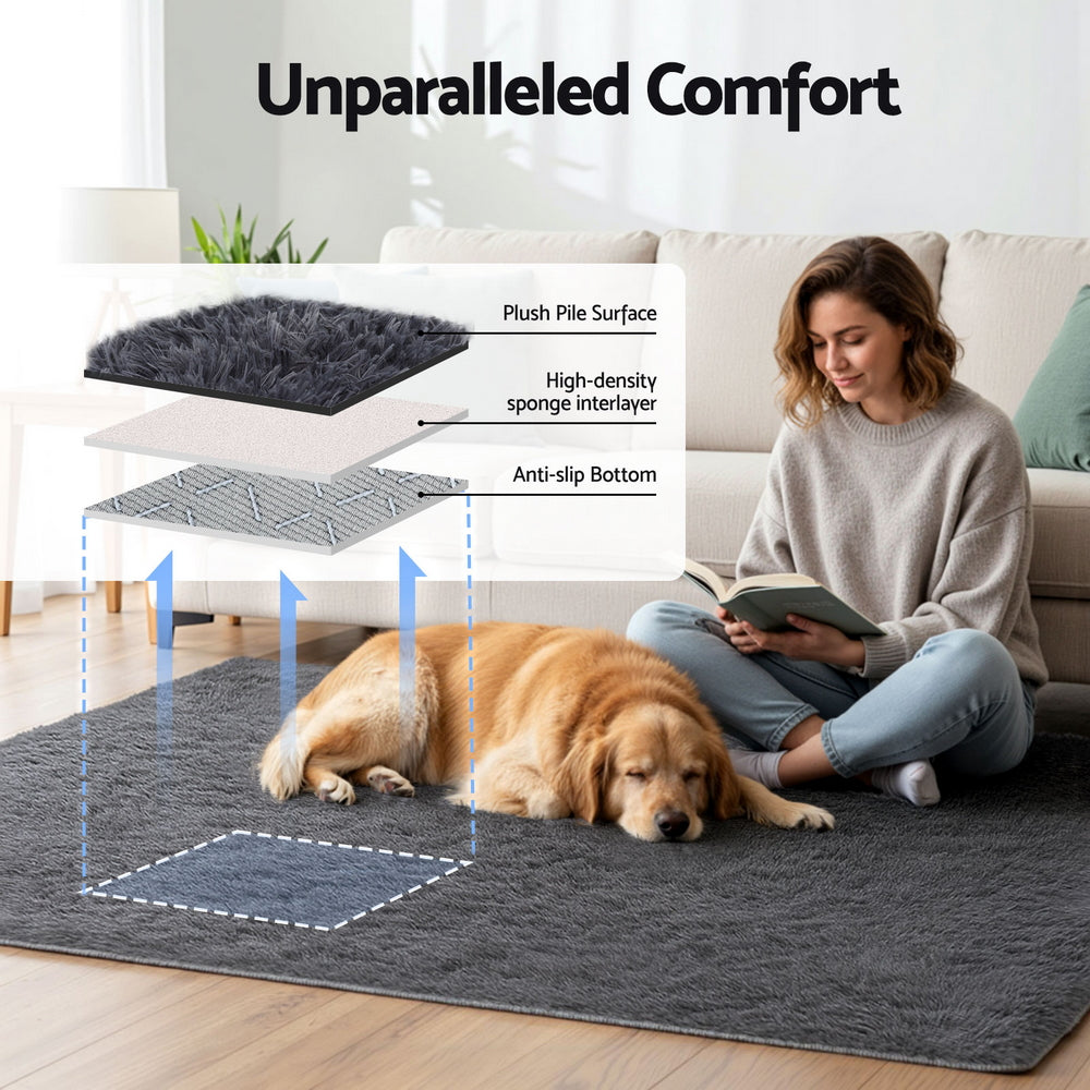 Shaggy Area Rug | 140x200cm | Plush Pile | Grey