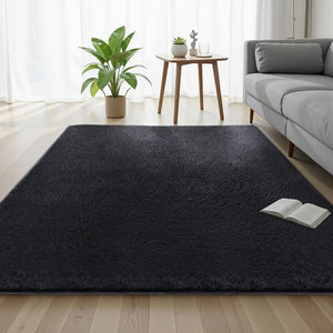 Plush Shaggy Rug | 160x230cm | Living Room Bedroom Carpet | Black
