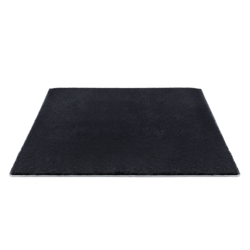 Plush Shag Rug | 200x230cm | Soft Pile Carpet | Black